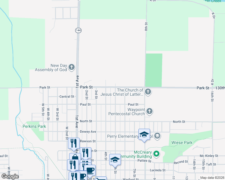 map of restaurants, bars, coffee shops, grocery stores, and more near 2024 5th Street in Perry