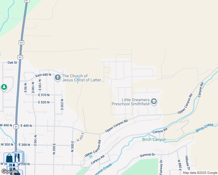 map of restaurants, bars, coffee shops, grocery stores, and more near 623 North 510 East in Smithfield
