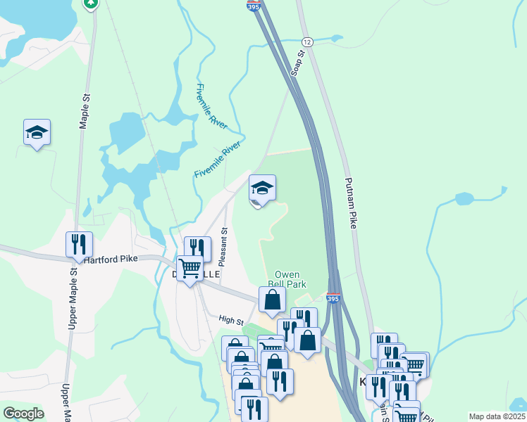 map of restaurants, bars, coffee shops, grocery stores, and more near 60 Soap Street in Killingly