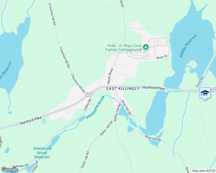 map of restaurants, bars, coffee shops, grocery stores, and more near Connecticut 101 & North Road in Killingly