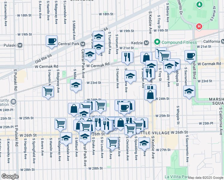 map of restaurants, bars, coffee shops, grocery stores, and more near in Chicago