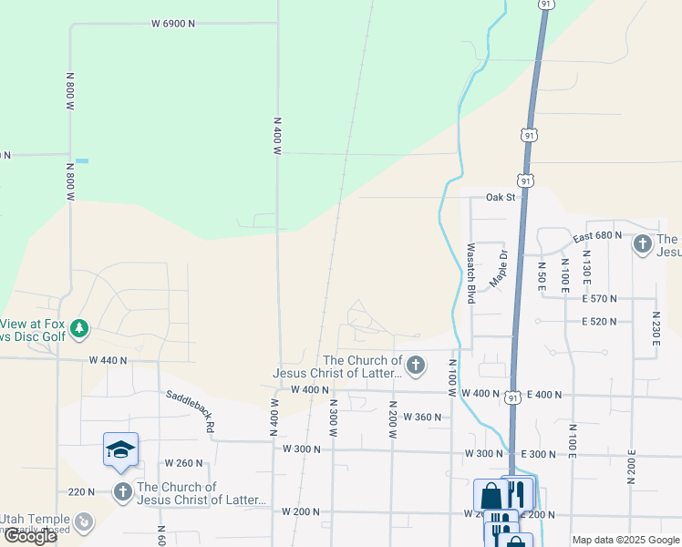 map of restaurants, bars, coffee shops, grocery stores, and more near 599 North 300 West in Smithfield