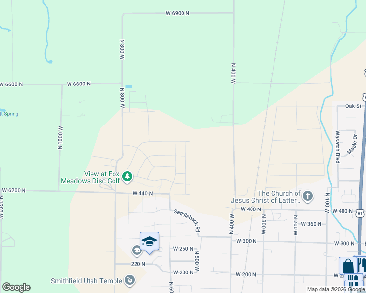 map of restaurants, bars, coffee shops, grocery stores, and more near 635 North 550 West in Smithfield