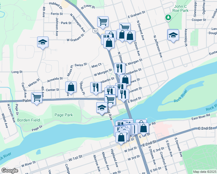 map of restaurants, bars, coffee shops, grocery stores, and more near 214 Lincoln Way in Dixon