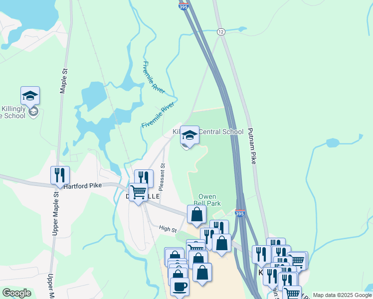 map of restaurants, bars, coffee shops, grocery stores, and more near 60 Soap Street in Killingly