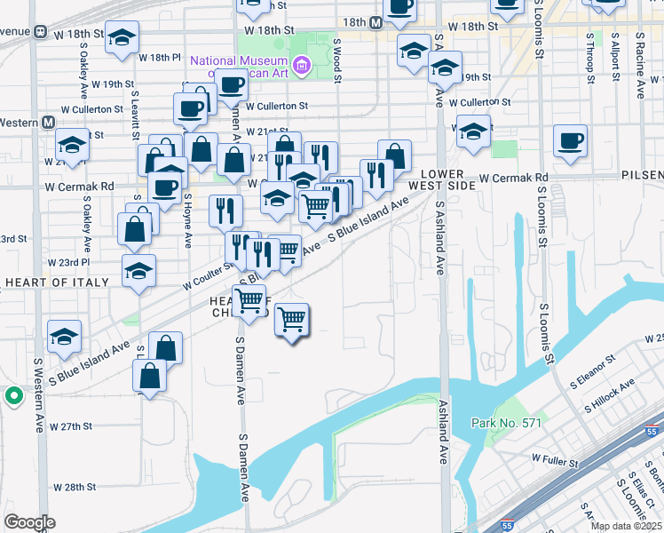 map of restaurants, bars, coffee shops, grocery stores, and more near in Chicago