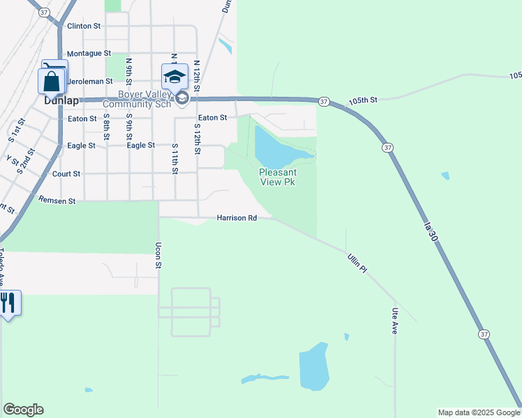 map of restaurants, bars, coffee shops, grocery stores, and more near 1405 Harrison Road in Dunlap