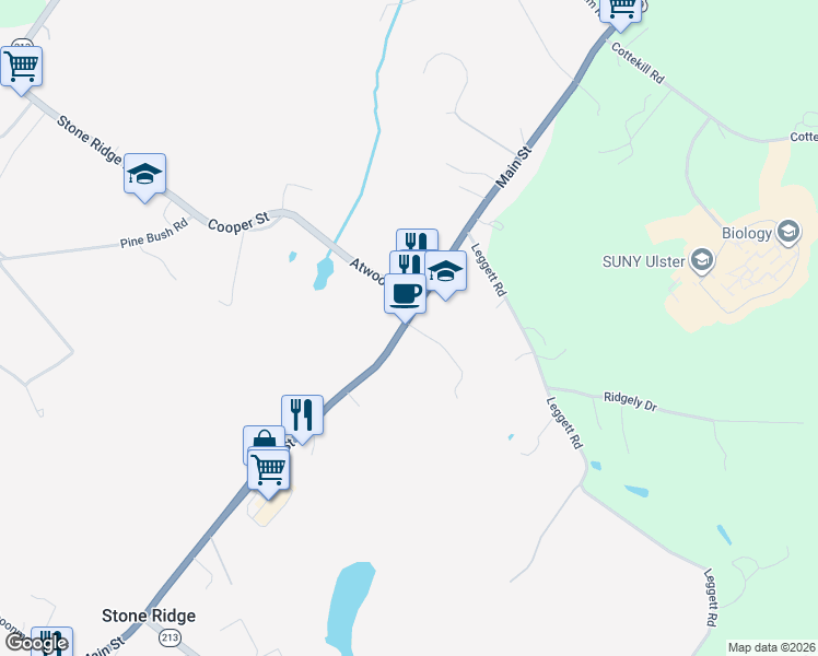 map of restaurants, bars, coffee shops, grocery stores, and more near 3669 Main Street in Stone Ridge
