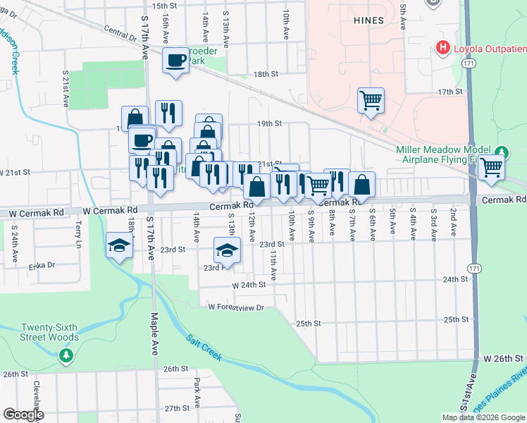 map of restaurants, bars, coffee shops, grocery stores, and more near 2937 12th Avenue in Broadview