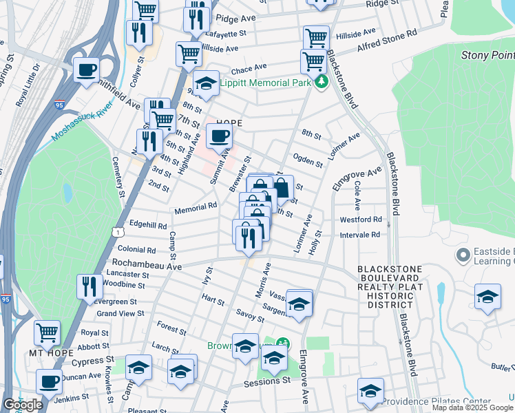 map of restaurants, bars, coffee shops, grocery stores, and more near 177 4th Street in Providence
