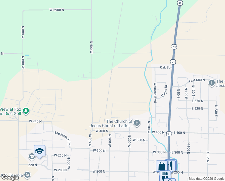 map of restaurants, bars, coffee shops, grocery stores, and more near 609 North 300 West in Smithfield