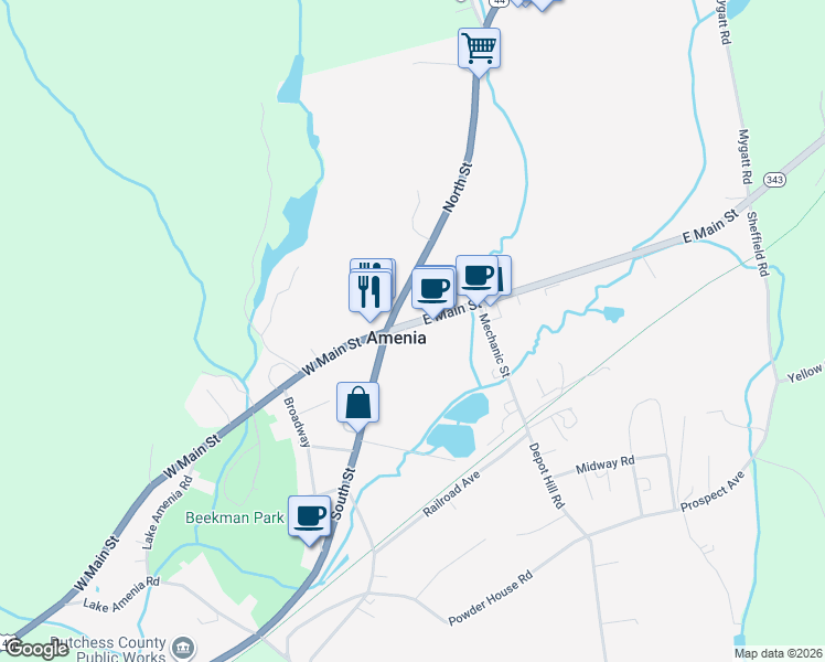 map of restaurants, bars, coffee shops, grocery stores, and more near 3313 New York 343 in Amenia