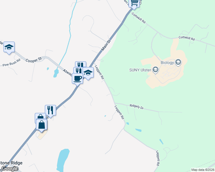 map of restaurants, bars, coffee shops, grocery stores, and more near 56 Legget Road in Stone Ridge