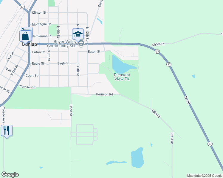 map of restaurants, bars, coffee shops, grocery stores, and more near 1403 Harrison Road in Dunlap
