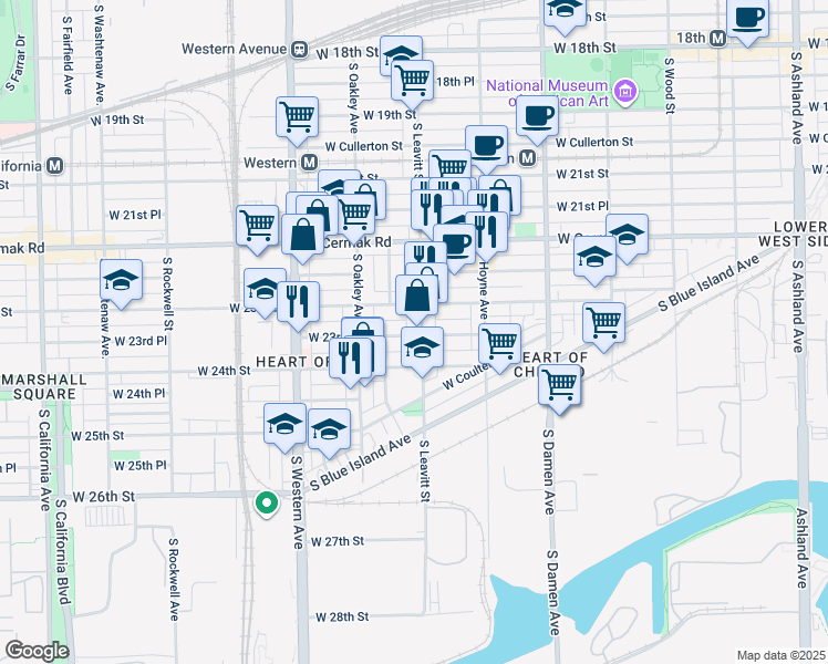 map of restaurants, bars, coffee shops, grocery stores, and more near in Chicago