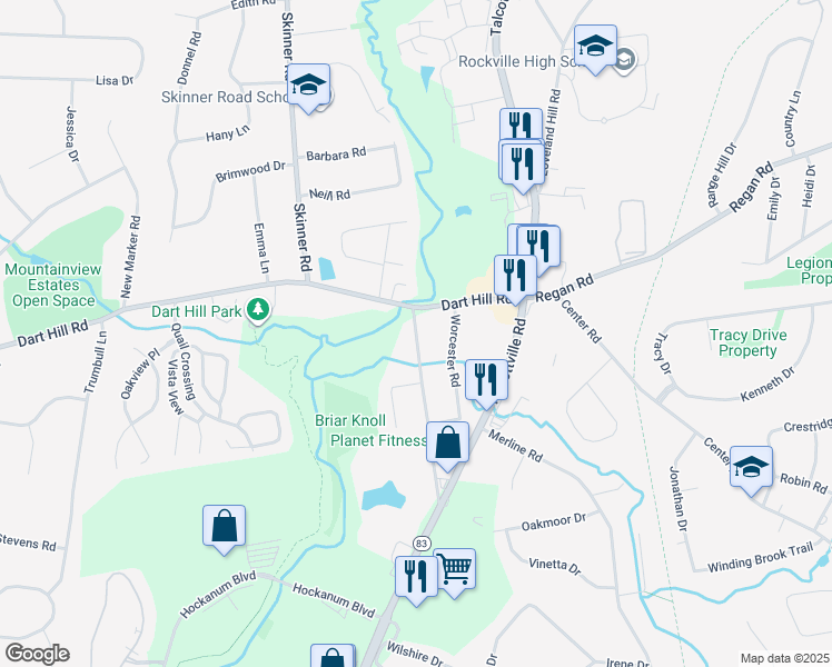 map of restaurants, bars, coffee shops, grocery stores, and more near 770 Dart Hill Road in Vernon