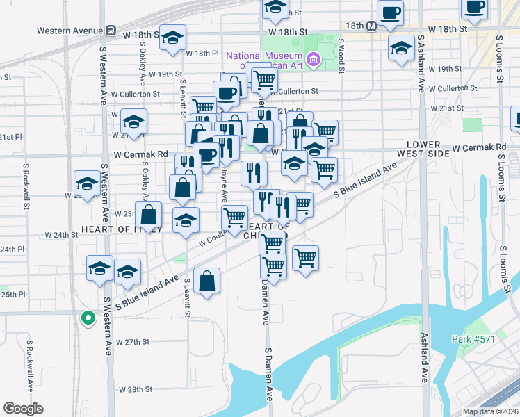 map of restaurants, bars, coffee shops, grocery stores, and more near in Chicago