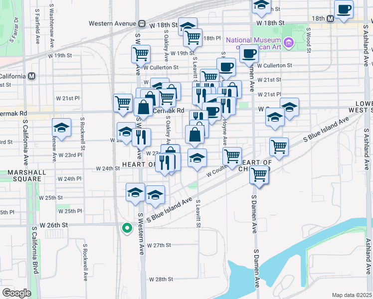 map of restaurants, bars, coffee shops, grocery stores, and more near in Chicago