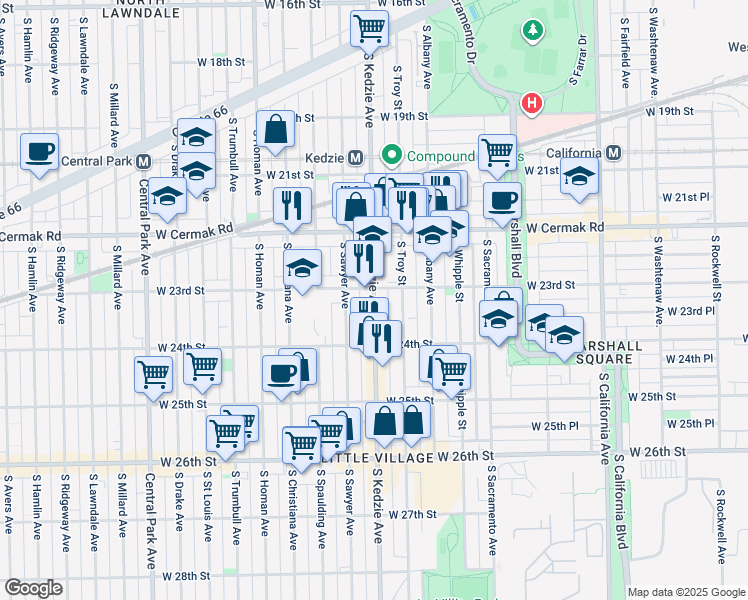 map of restaurants, bars, coffee shops, grocery stores, and more near in Chicago
