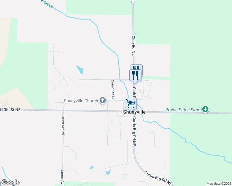 map of restaurants, bars, coffee shops, grocery stores, and more near 1169 Mill Street Northeast in Swisher