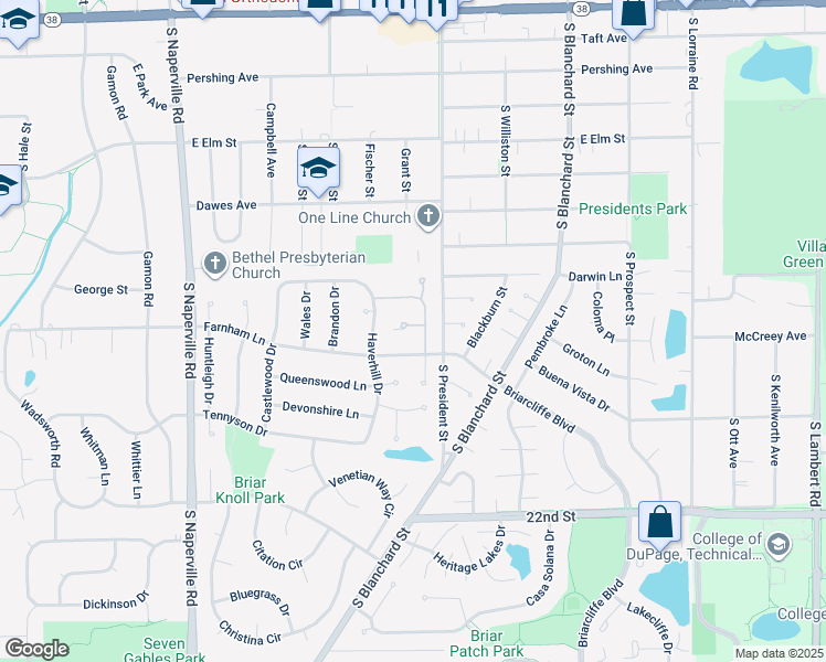map of restaurants, bars, coffee shops, grocery stores, and more near 835 Sheldon Court in Wheaton