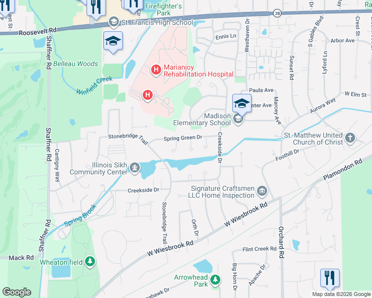 map of restaurants, bars, coffee shops, grocery stores, and more near 1471 Pebblestone Cove in Wheaton