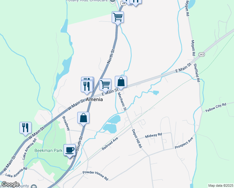 map of restaurants, bars, coffee shops, grocery stores, and more near 3326 New York 343 in Amenia