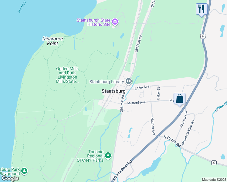 map of restaurants, bars, coffee shops, grocery stores, and more near in Staatsburg