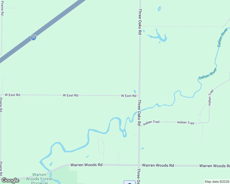 map of restaurants, bars, coffee shops, grocery stores, and more near 6629 West East Road in Three Oaks