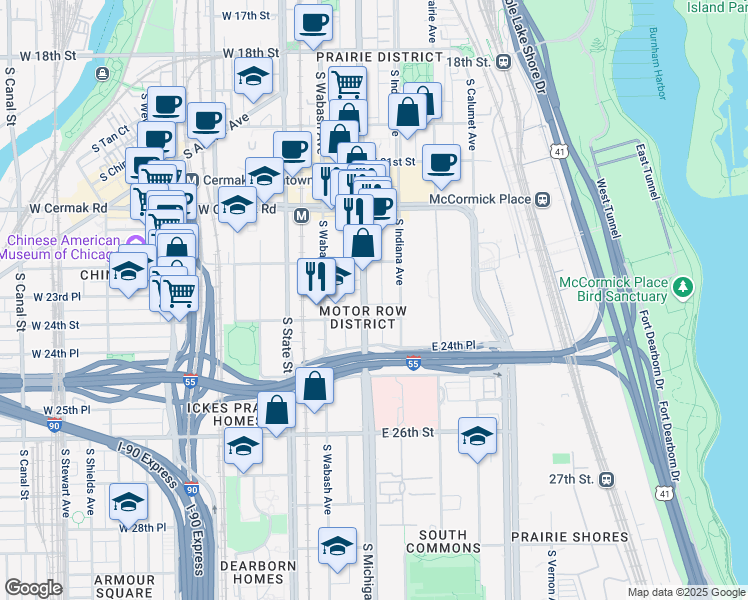map of restaurants, bars, coffee shops, grocery stores, and more near in Chicago