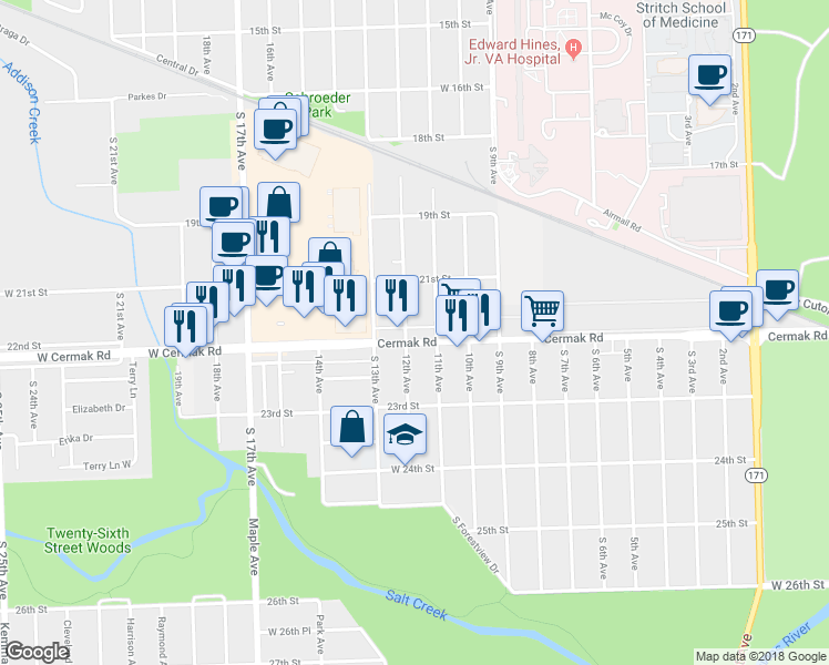 map of restaurants, bars, coffee shops, grocery stores, and more near 2937 12th Avenue in Broadview