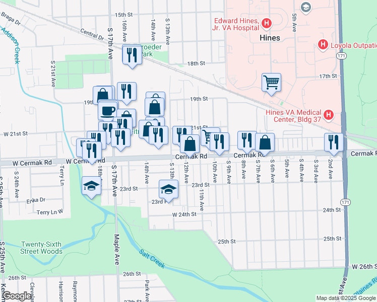 map of restaurants, bars, coffee shops, grocery stores, and more near 2937 12th Avenue in Broadview
