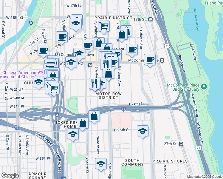 map of restaurants, bars, coffee shops, grocery stores, and more near in Chicago