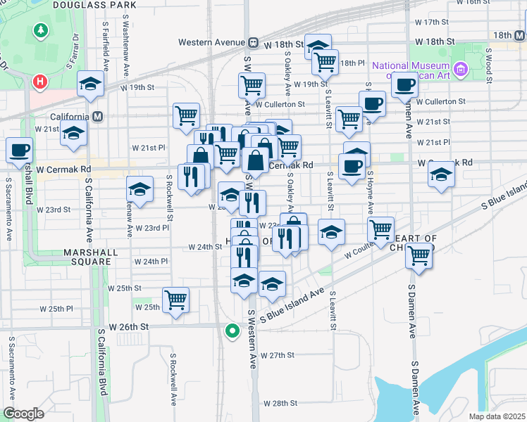 map of restaurants, bars, coffee shops, grocery stores, and more near in Chicago