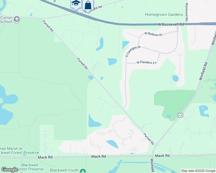 map of restaurants, bars, coffee shops, grocery stores, and more near 28W470 Purnell Road in West Chicago