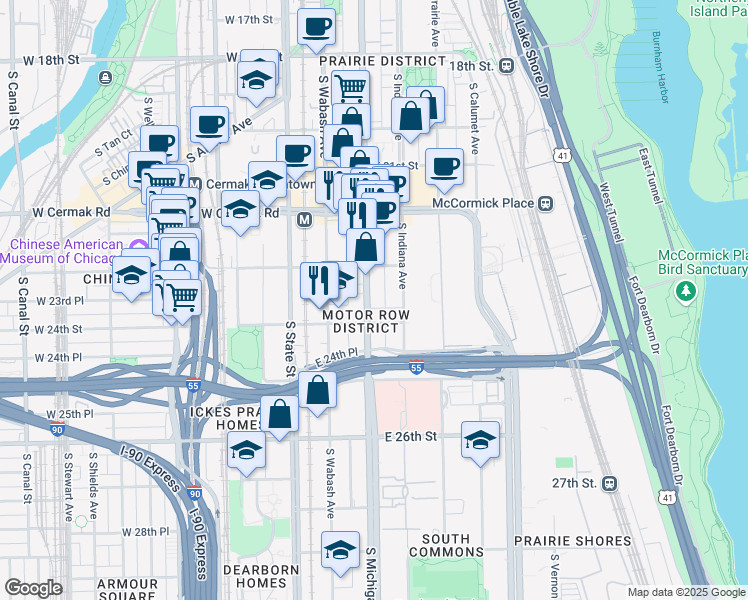 map of restaurants, bars, coffee shops, grocery stores, and more near in Chicago
