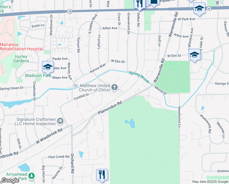 map of restaurants, bars, coffee shops, grocery stores, and more near 1420 South Gables Boulevard in Wheaton