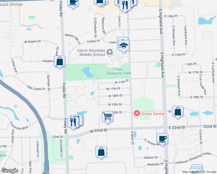 map of restaurants, bars, coffee shops, grocery stores, and more near 220 West 17th Place in Lombard