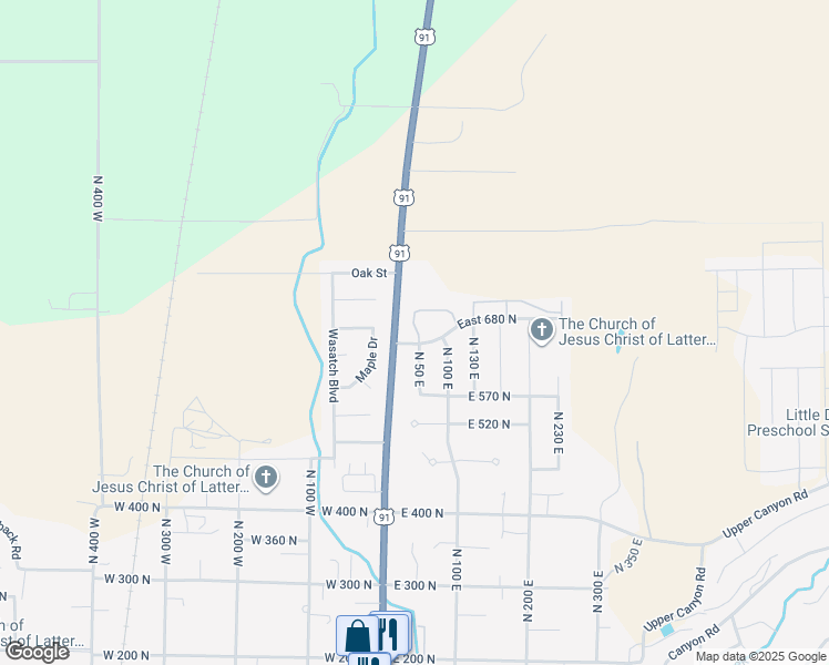 map of restaurants, bars, coffee shops, grocery stores, and more near 101 East 630 North in Smithfield