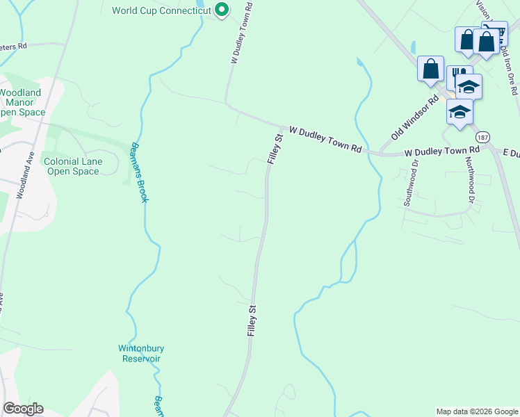 map of restaurants, bars, coffee shops, grocery stores, and more near 87 Filley Street in Bloomfield
