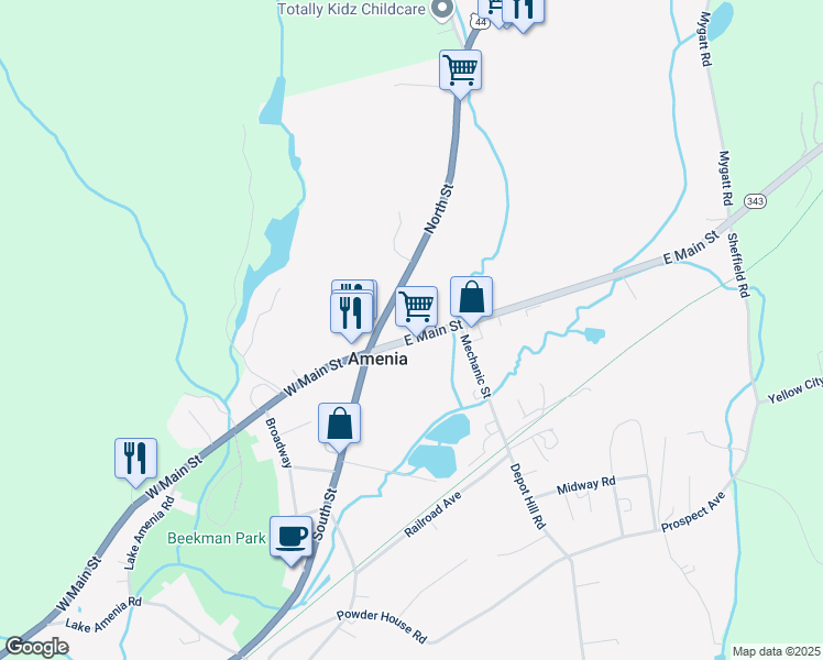 map of restaurants, bars, coffee shops, grocery stores, and more near 3313 New York 343 in Amenia