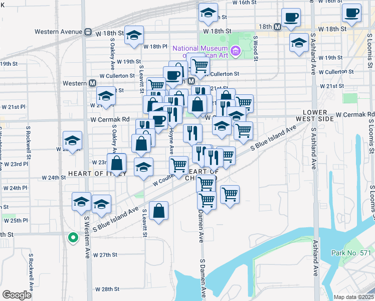 map of restaurants, bars, coffee shops, grocery stores, and more near in Chicago