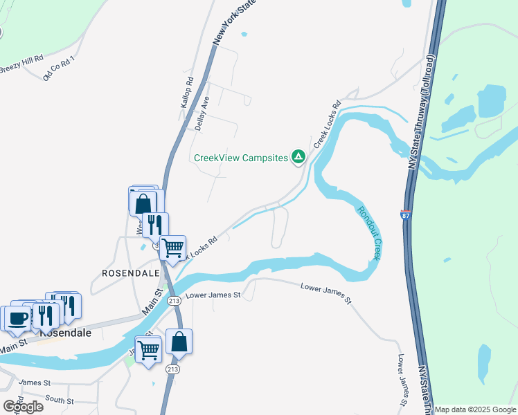 map of restaurants, bars, coffee shops, grocery stores, and more near 6 Bloomington-Creek Locks Rd in Rosendale Village