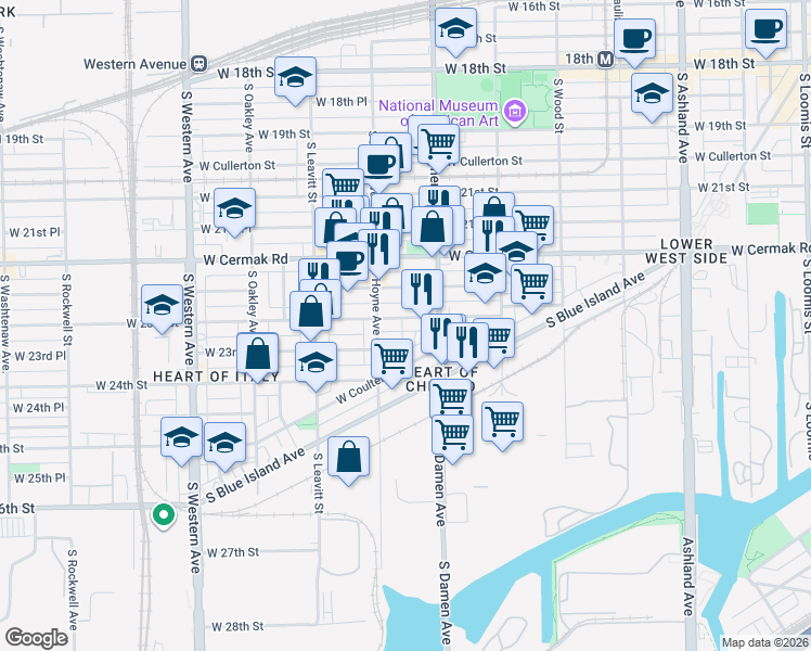 map of restaurants, bars, coffee shops, grocery stores, and more near in Chicago