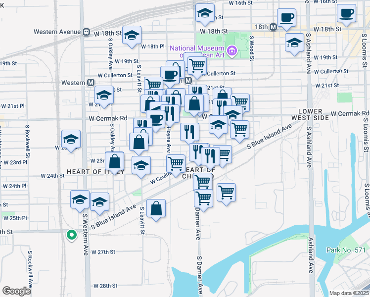 map of restaurants, bars, coffee shops, grocery stores, and more near in Chicago