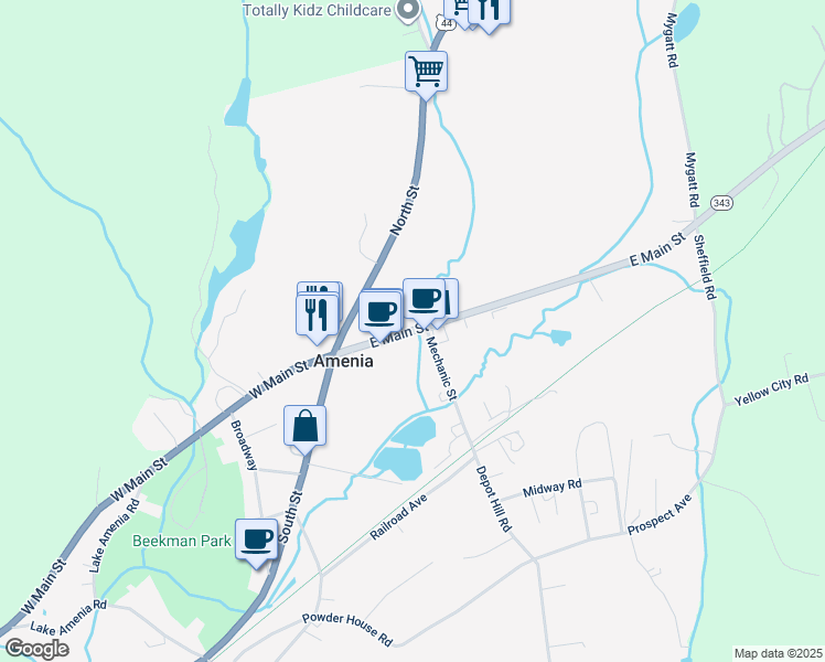 map of restaurants, bars, coffee shops, grocery stores, and more near 3326 New York 343 in Amenia