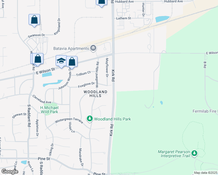 map of restaurants, bars, coffee shops, grocery stores, and more near 1336 Foxglove Drive in Batavia