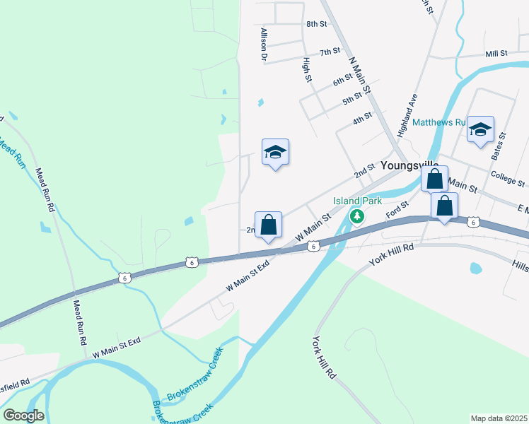 map of restaurants, bars, coffee shops, grocery stores, and more near 232 2nd Street in Youngsville