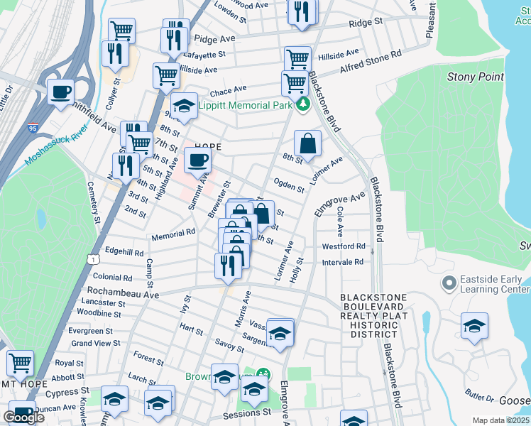 map of restaurants, bars, coffee shops, grocery stores, and more near in Providence