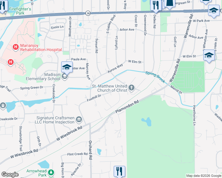 map of restaurants, bars, coffee shops, grocery stores, and more near 1209 Foothill Drive in Wheaton